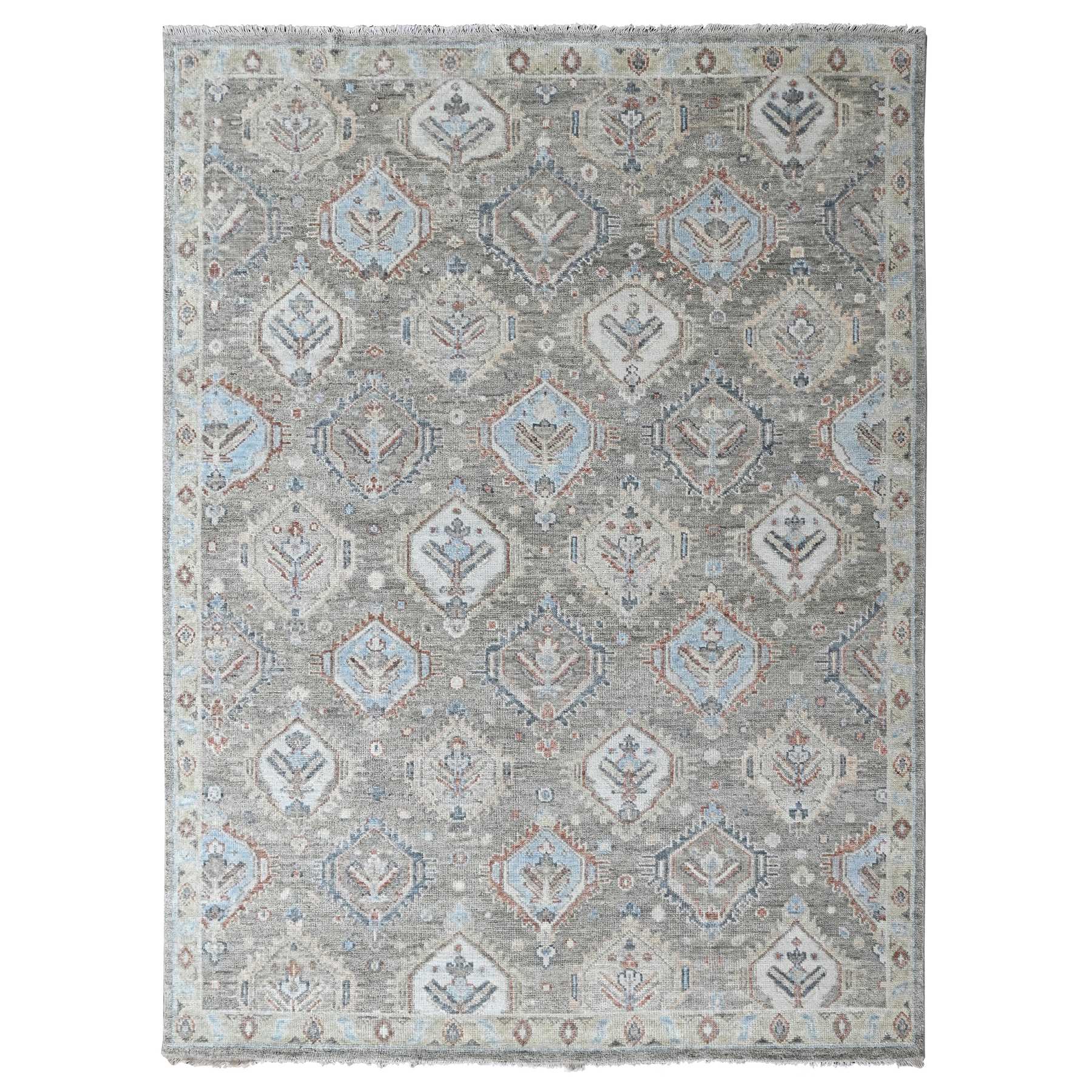 9'x11'10" Sage Green, Oushak All Over Design, Supple Collection, Soft and Velvety Wool, Hand Knotted, Vegetable Dyes, Oriental Rug 